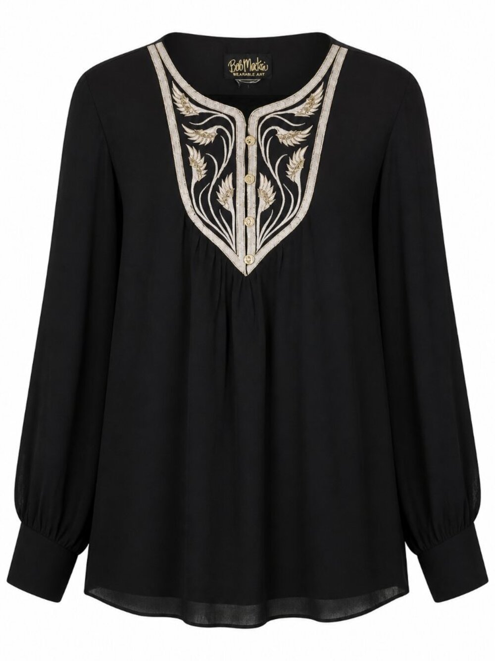 Bob Mackie VTG Wearable Art Flowy Chiffon Embroidered Long Sleeve Blouse 1X